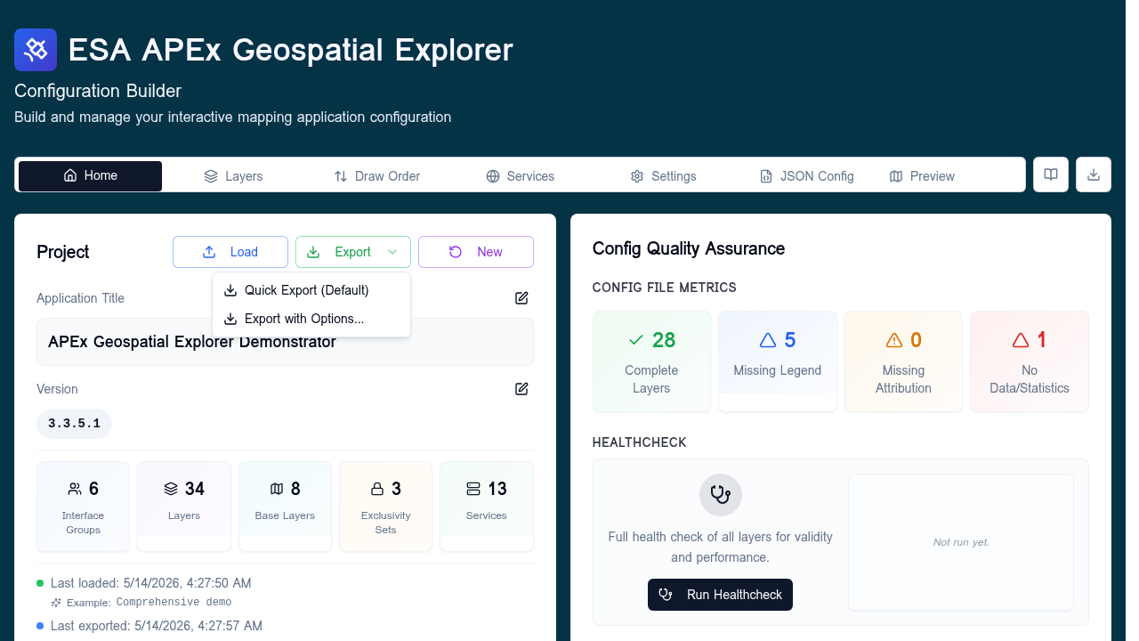 Home tab — Export dropdown showing Quick Export (Default) and Export with Options menu items