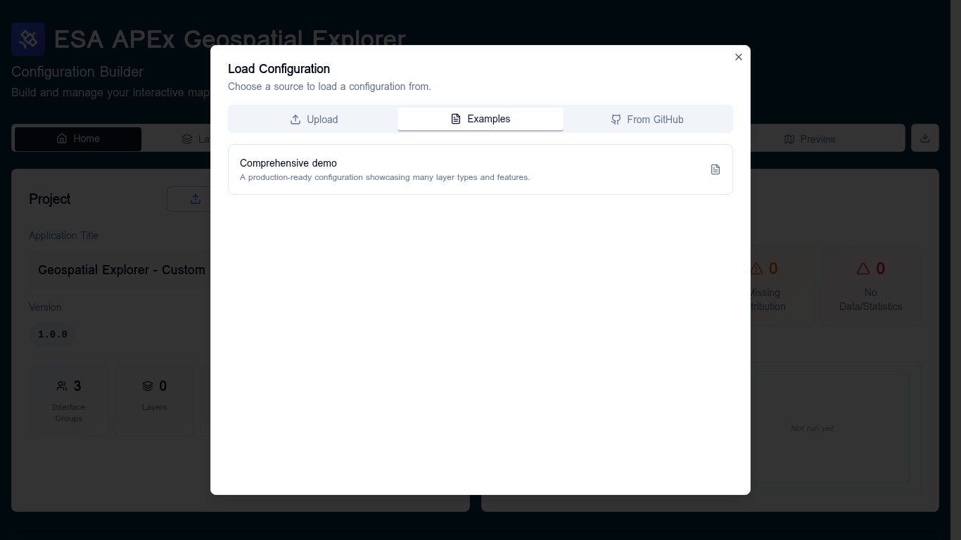 Load Configuration dialog with the Examples tab selected