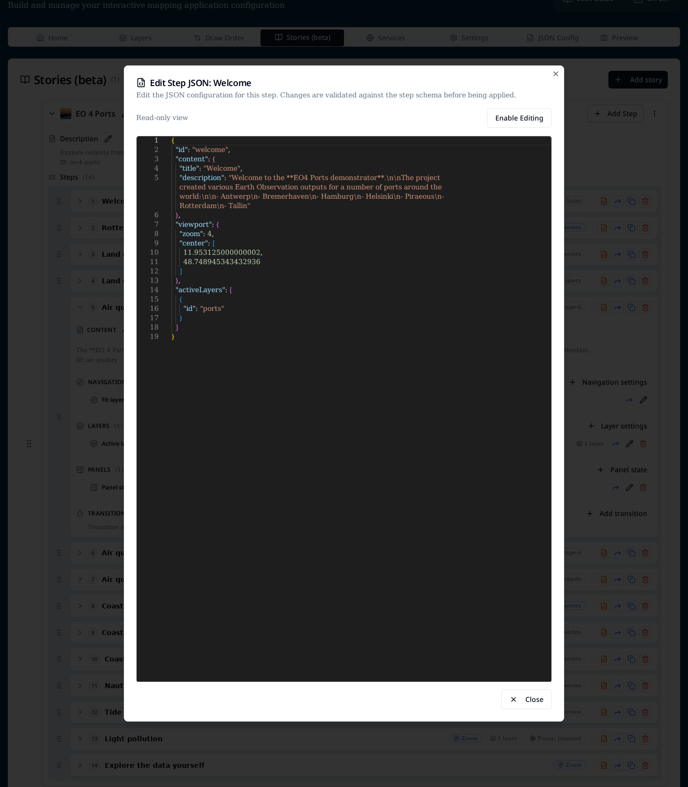 Edit Step JSON dialog
