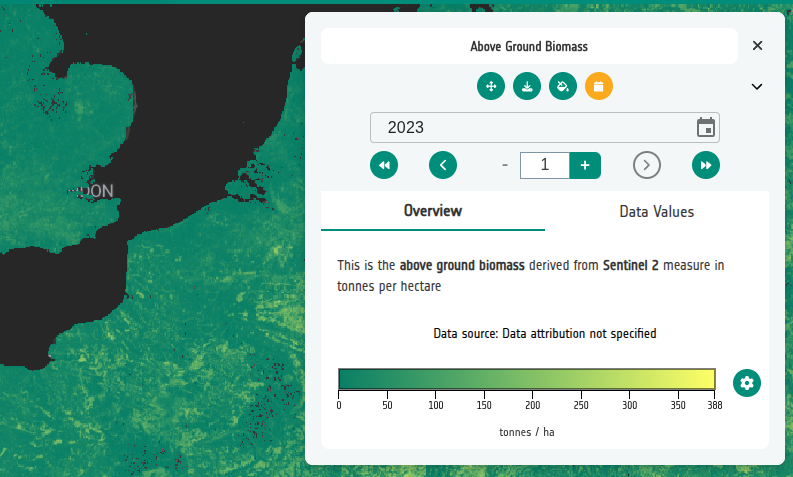 Preview of a time series layer with the temporal control in the Geospatial Explorer