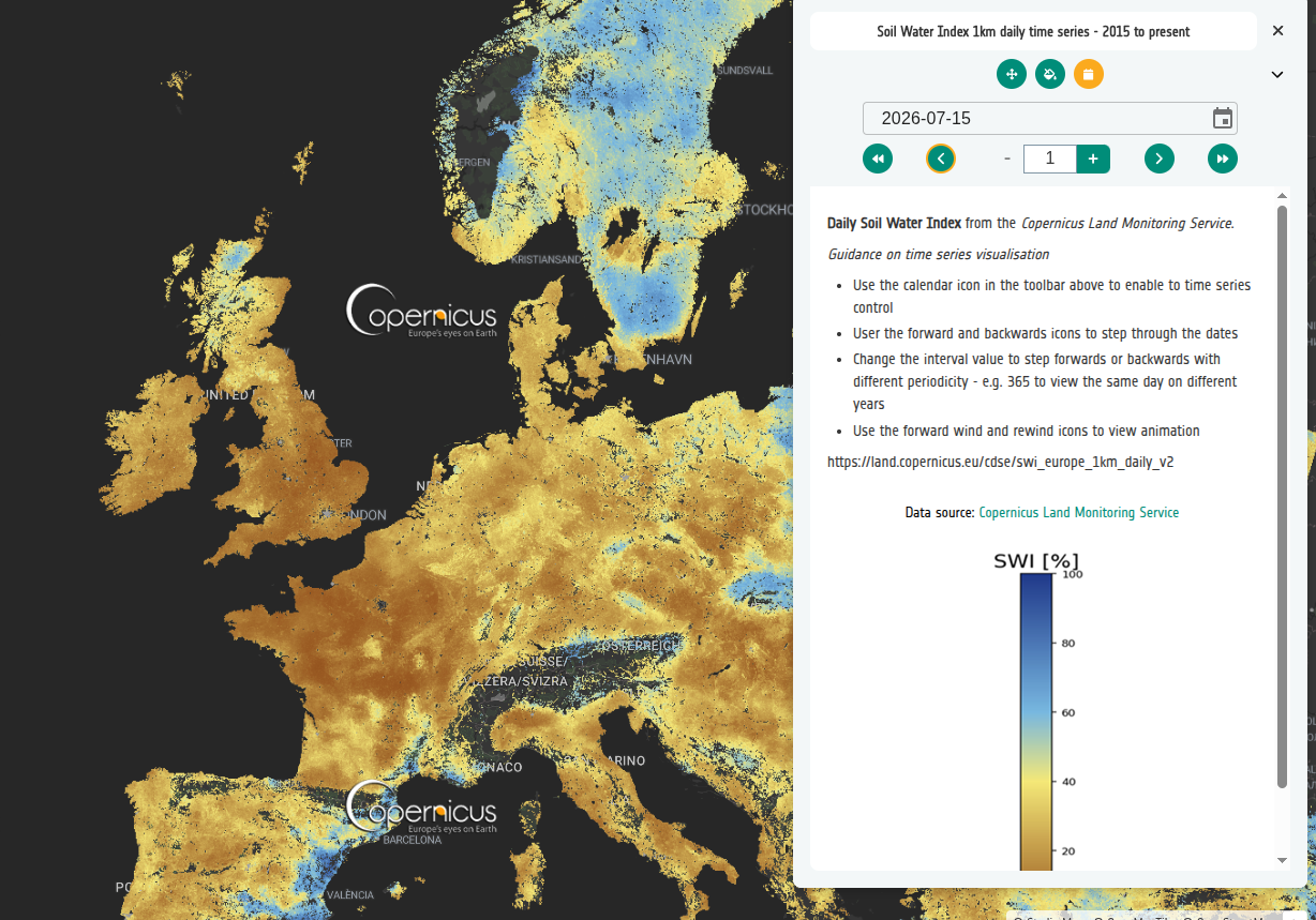 Soil Water Index daily time series preview with legend graphic