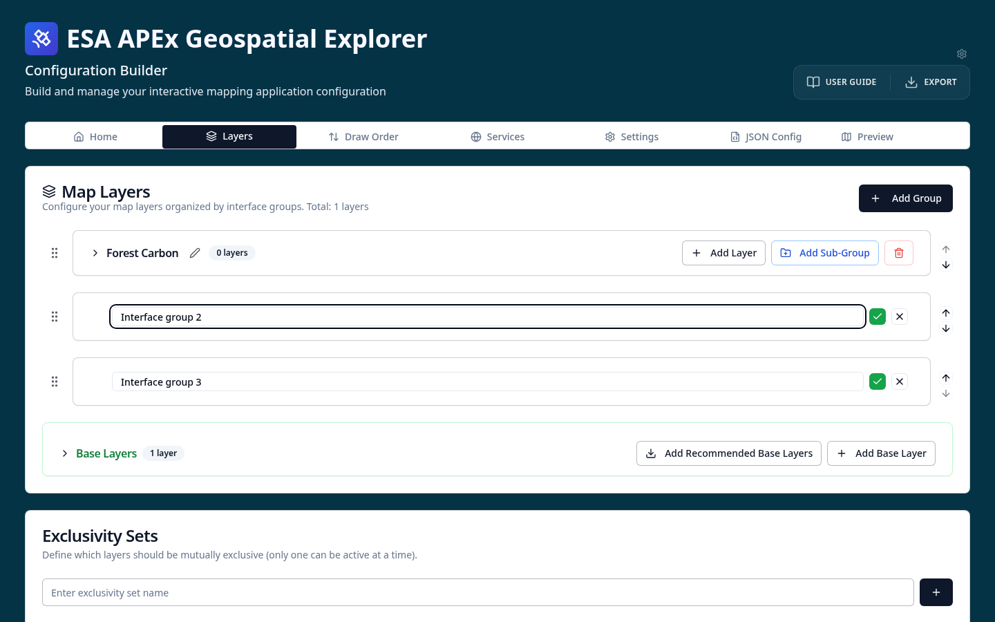 Config Builder home tab with title and Forest Carbon interface group